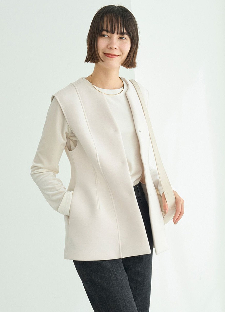 太空棉荷葉下襬背心外套